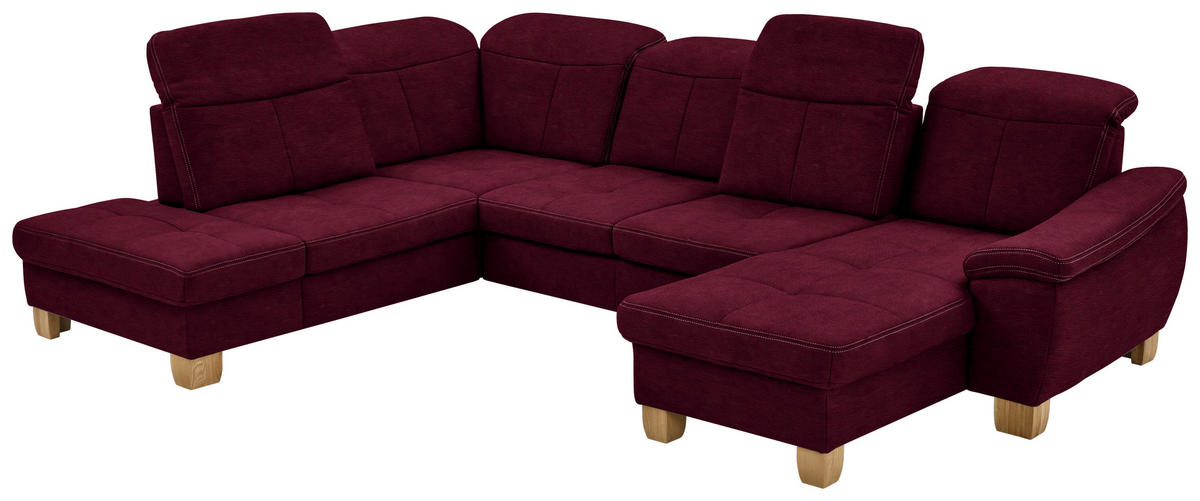 WOHNLANDSCHAFT Bordeaux Mikrofaser  - Wildeiche/Bordeaux, KONVENTIONELL, Holz/Textil (243/343/185cm) - Voleo