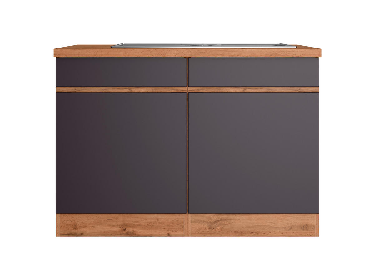 SPÜLENUNTERSCHRANK 120/86/60 cm  in Grau, Eiche Wotan  - Eiche Wotan/Grau, Design, Holzwerkstoff (120/86/60cm) - Held