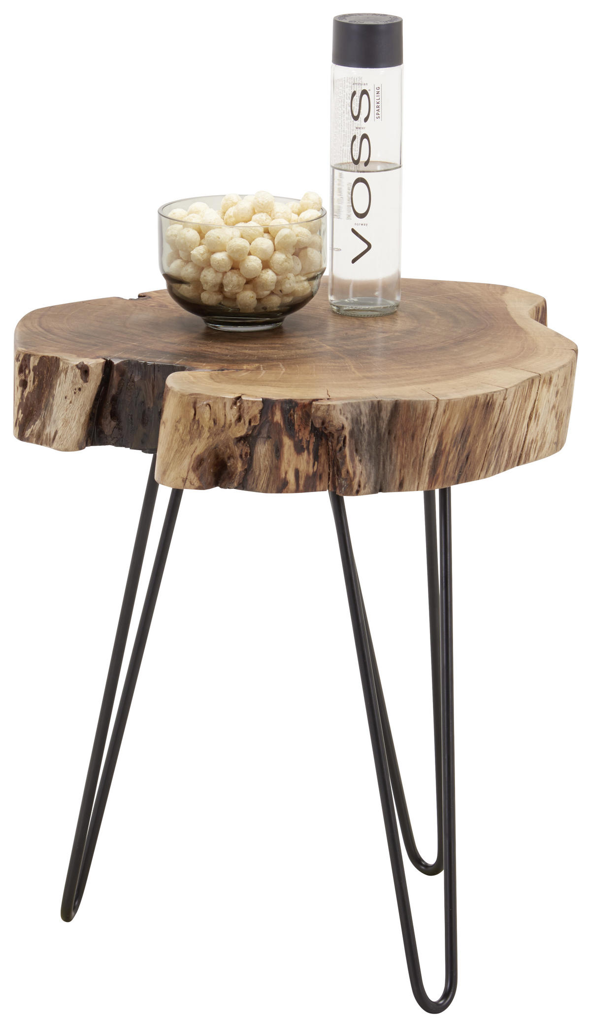 KISASZTAL fa, fém 35-40/48/48 cm   - akácia színű/fekete, Trend, fa/fém (35-40/48/48cm) - Ambia Home