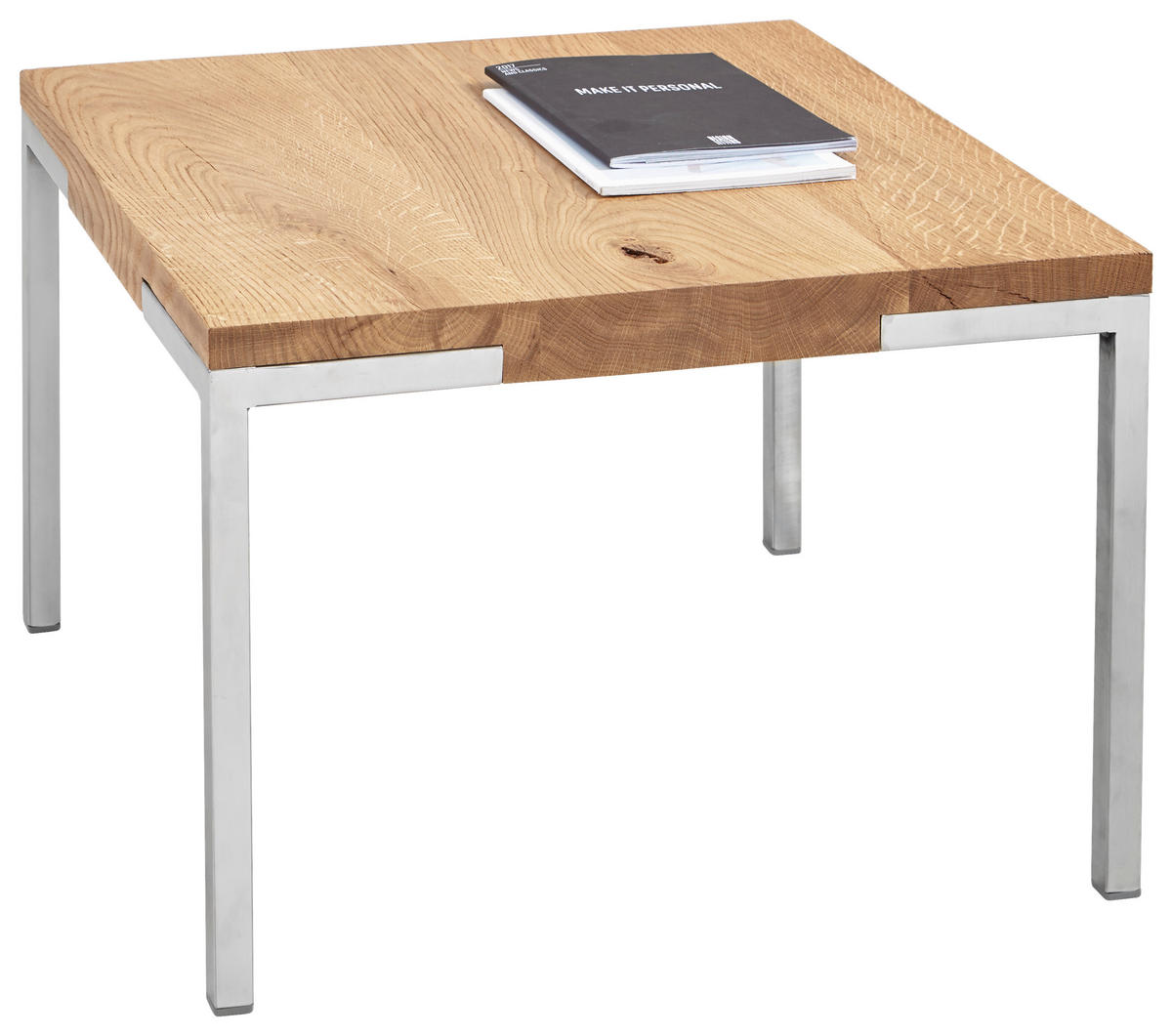 COUCHTISCH Eiche massiv 50/50/34 cm quadratisch Eichefarben, Edelstahlfarben  - Edelstahlfarben/Eichefarben, Design, Holz/Metall (50/50/34cm) - Novel