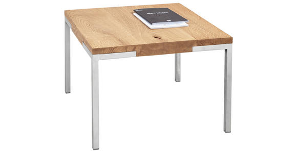 COUCHTISCH Eiche massiv 50/50/34 cm quadratisch Eichefarben, Edelstahlfarben  - Edelstahlfarben/Eichefarben, Design, Holz/Metall (50/50/34cm) - Novel