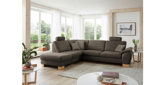 ECKSOFA in Mikrofaser Graubraun  - Wildeiche/Graubraun, KONVENTIONELL, Holz/Textil (236/286cm) - Voleo