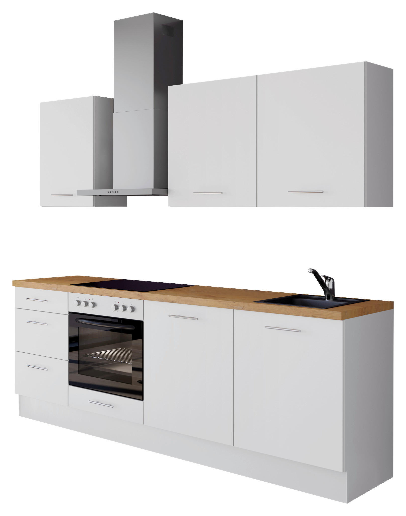 KÜCHENLEERBLOCK 230 cm   in Weiß  - Edelstahlfarben/Eichefarben, Design, Holzwerkstoff/Metall (230cm) - Impuls