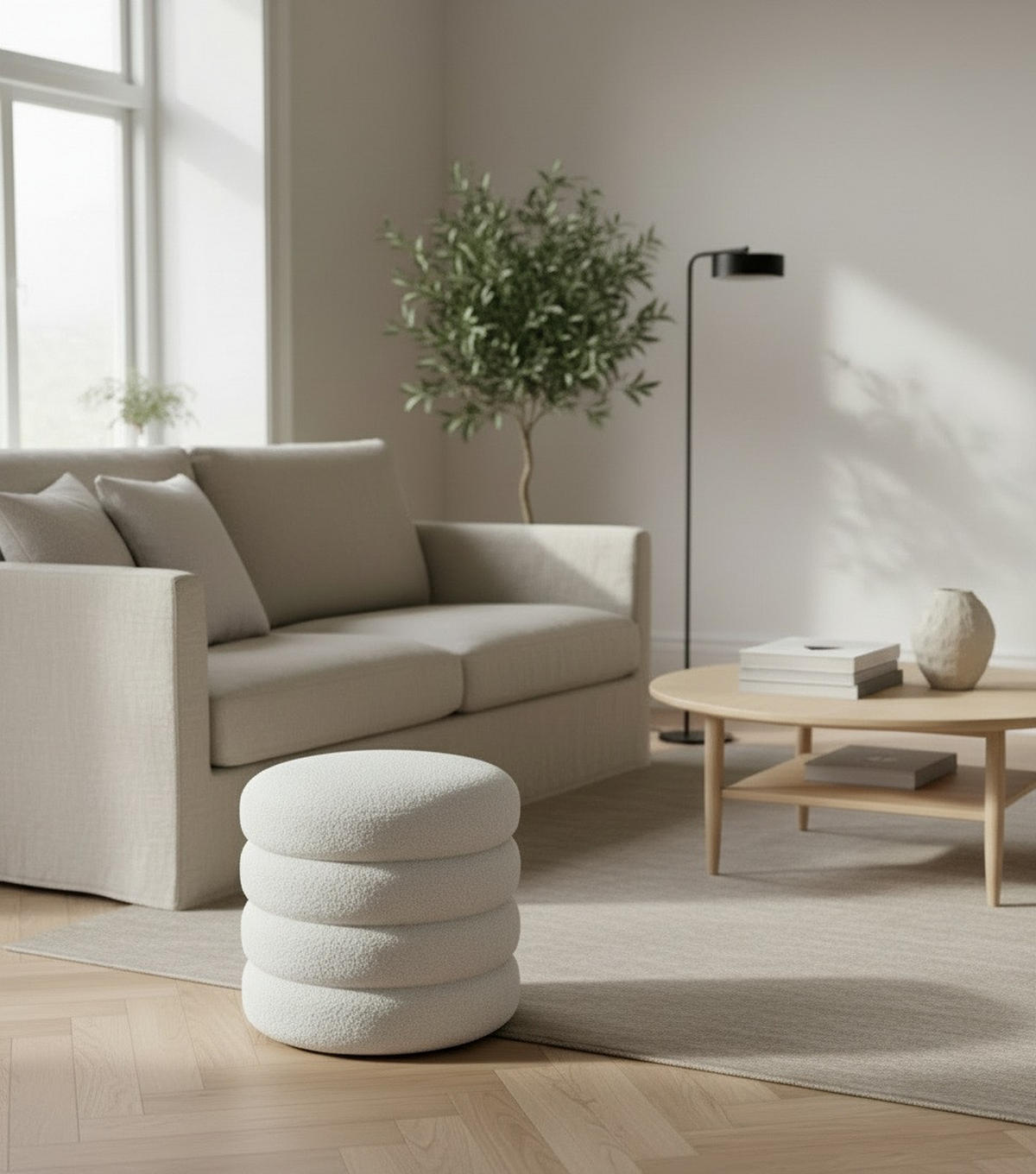 HOCKER Teddystoff Weiß  - Hellgrau/Weiß, Trend, Textil (41/42/41cm) - Xora