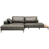 ECKSOFA Echtleder Grau  - Schwarz/Grau, Design, Leder/Metall (201/304cm) - Belluti
