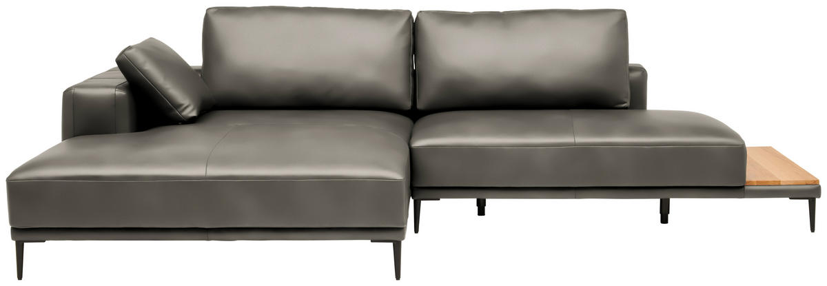 ECKSOFA Echtleder Grau  - Schwarz/Grau, Design, Leder/Metall (201/304cm) - Belluti