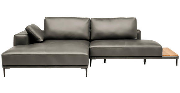 ECKSOFA  in Echtleder Grau  201/304 cm  - Schwarz/Grau, Design, Leder/Metall (201/304cm) - Belluti
