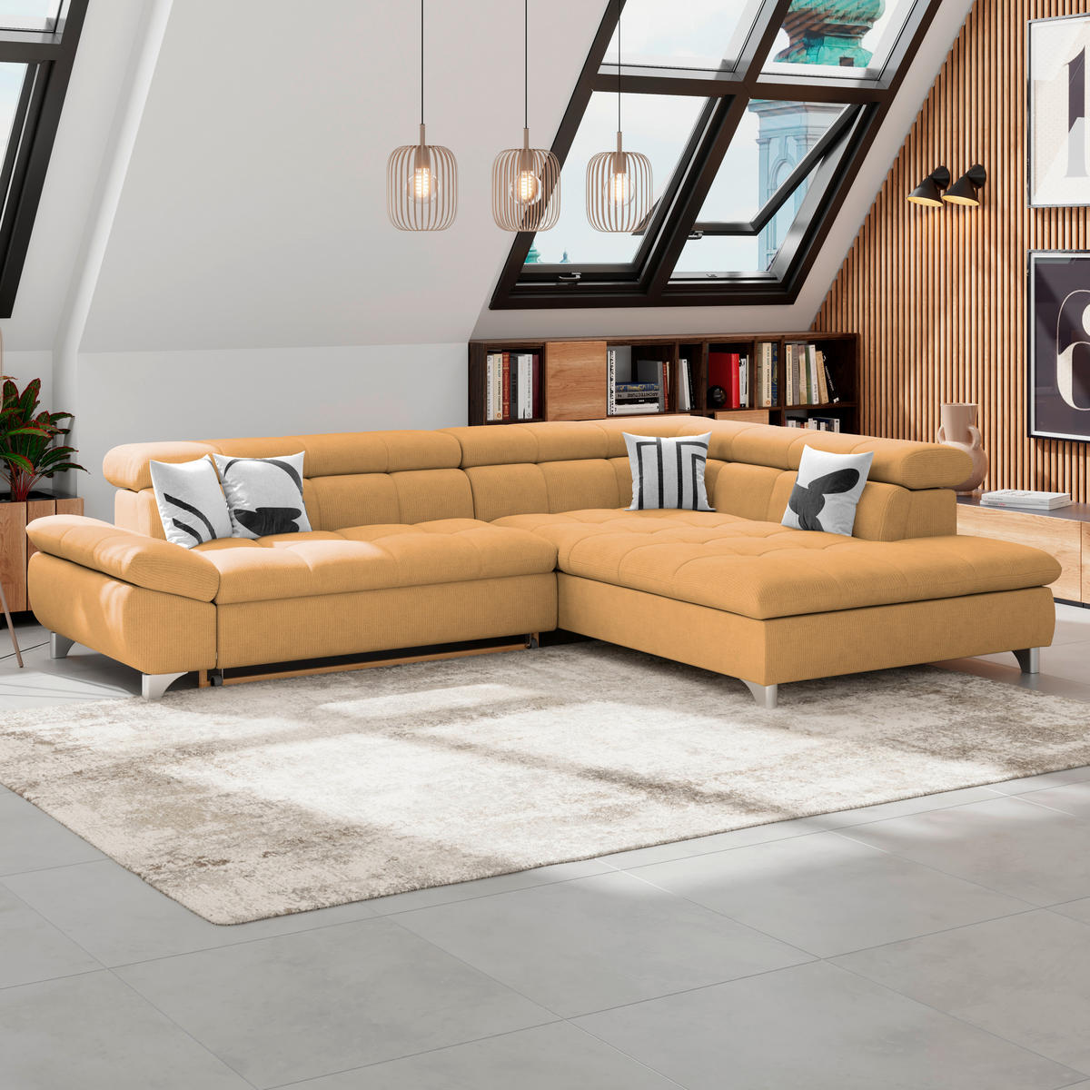 ECKSOFA Goldfarben Chenille  - Chromfarben/Goldfarben, KONVENTIONELL, Textil/Metall (312/234cm) - Livetastic