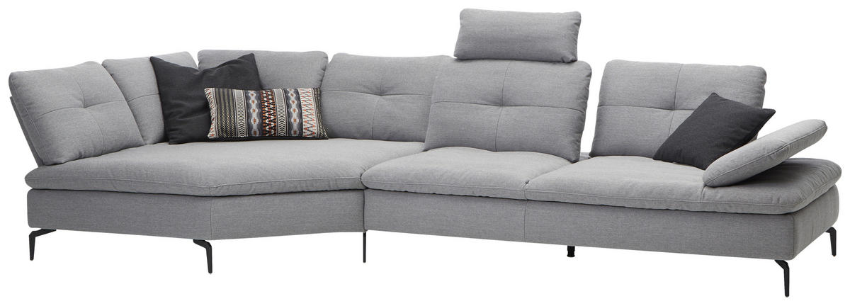 ECKSOFA Hellgrau Flachgewebe  - Hellgrau/Schwarz, Design, Textil/Metall (159/344cm) - Chilliano