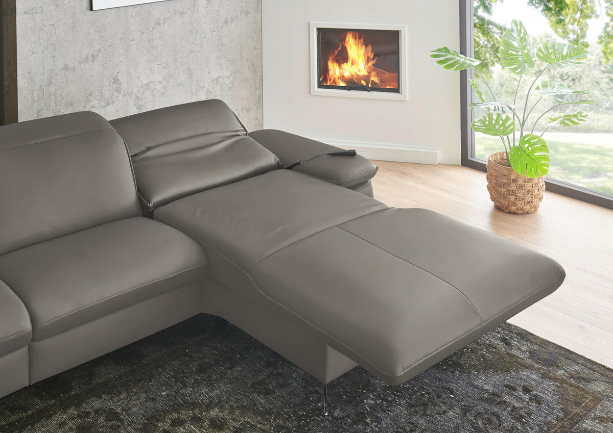 ECKSOFA  Echtleder Grau  - Schwarz/Grau, Design, Leder/Metall (307/169cm) - Beldomo Premium