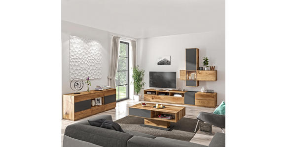 WOHNWAND Eiche massiv Eichefarben, Grau - Eichefarben/Grau, Design, Glas/Holz (265/205/50cm) - Valnatura