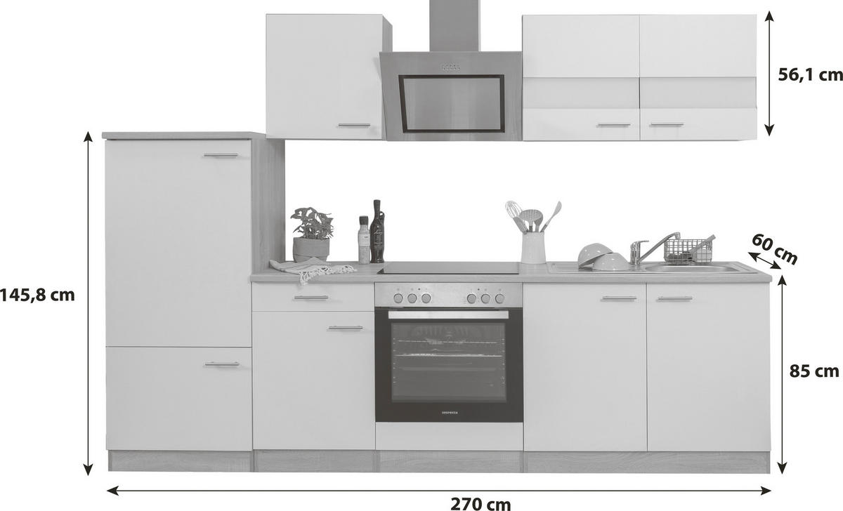 KUCHYŇSKÝ BLOK - barvy dubu/černá, Basics, kov/kompozitní dřevo (270cm) - Respekta