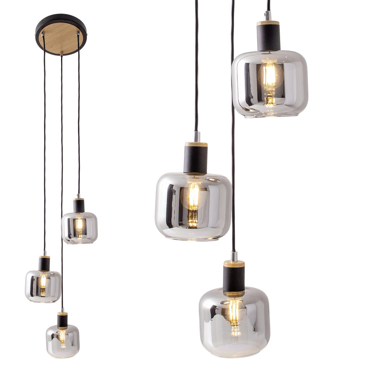 HÄNGELEUCHTE FUMOSO 20/120 cm   - Schwarz, Design, Glas/Metall (20/120cm) - Näve
