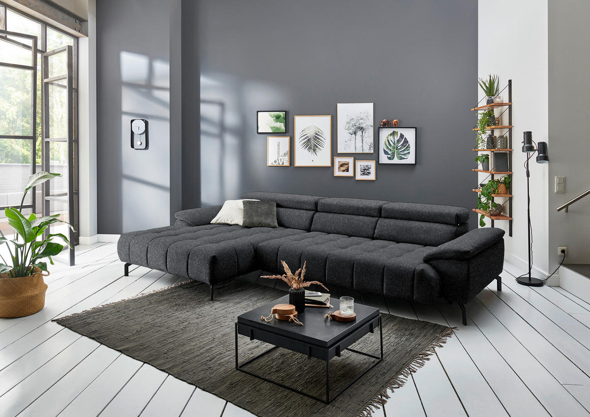 ECKSOFA in Chenille Anthrazit  - Anthrazit/Schwarz, Design, Textil/Metall (190/329cm) - Beldomo Style