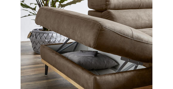 ECKSOFA inkl.Funktionen Rotbraun Lederlook - Rotbraun/Schwarz, Natur, Holz/Textil (226/282cm) - Novel