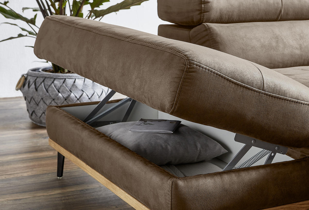 ECKSOFA in Lederlook Rotbraun  - Rotbraun/Schwarz, Natur, Holz/Textil (226/282cm) - Novel