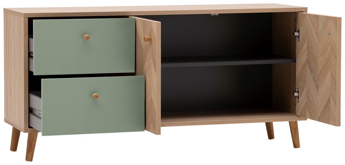 LOWBOARD  109/54,1/33,05 cm 2 Schublade(n) Beimöbel erhältlich, stehend, in verschiedenen Größen erhältlich, in verschiedenen Holzdekoren erhältlich  - Eichefarben/Grün, Design, Holz/Holzwerkstoff (109/54,1/33,05cm) - MID.YOU