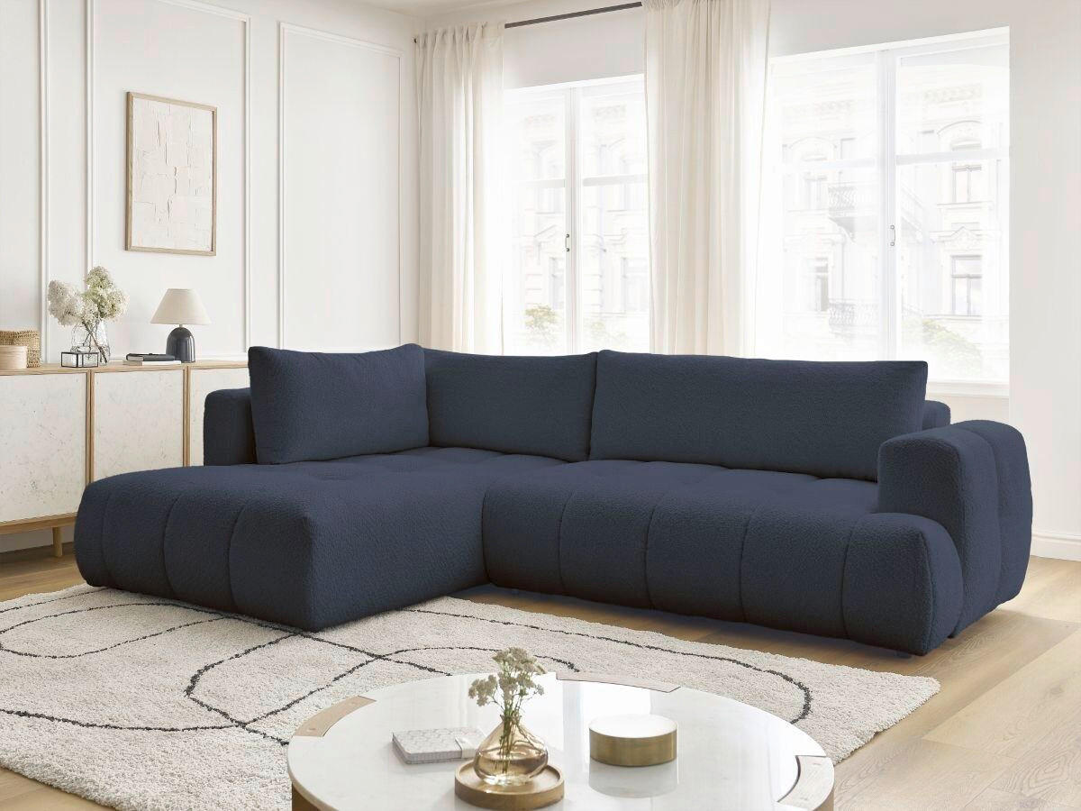 ECKSCHLAFSOFA FUJI Bouclé Dunkelblau  inkl.  - Schwarz/Dunkelblau, MODERN, Kunststoff/Textil (204/282cm)