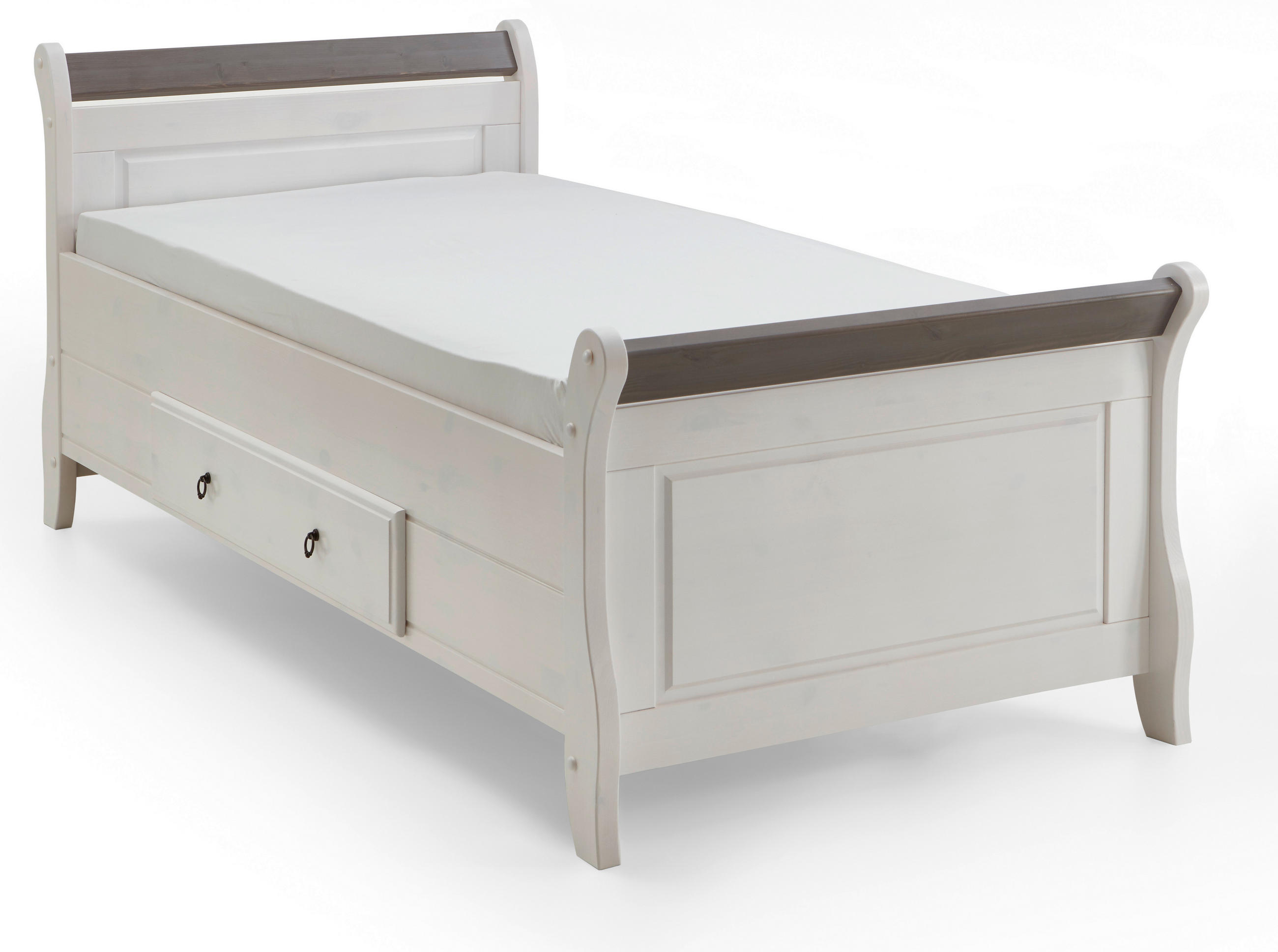 BETT 90/200 cm  in Grau, Weiß  - Weiß/Grau, ROMANTIK / LANDHAUS, Holz (90/200cm) - Boxxx