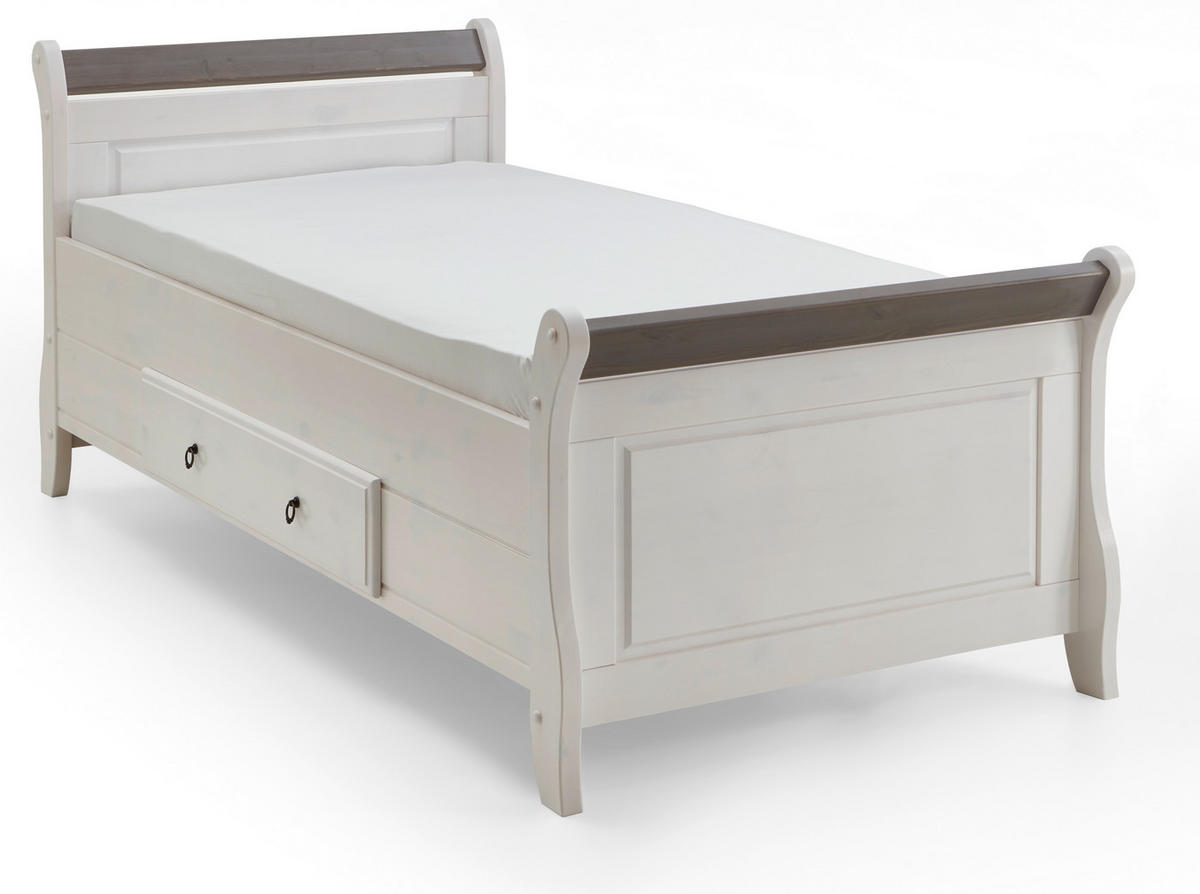 BETT 90/200 cm  in Grau, Weiß  - Weiß/Grau, ROMANTIK / LANDHAUS, Holz (90/200cm) - Boxxx