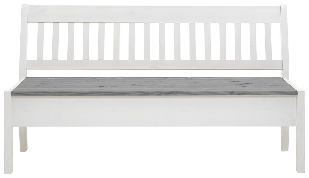 SITZBANK 169/93/58 cm Grau, Weiß Kiefer massiv  - Weiß/Grau, ROMANTIK / LANDHAUS, Holz (169/93/58cm) - Boxxx