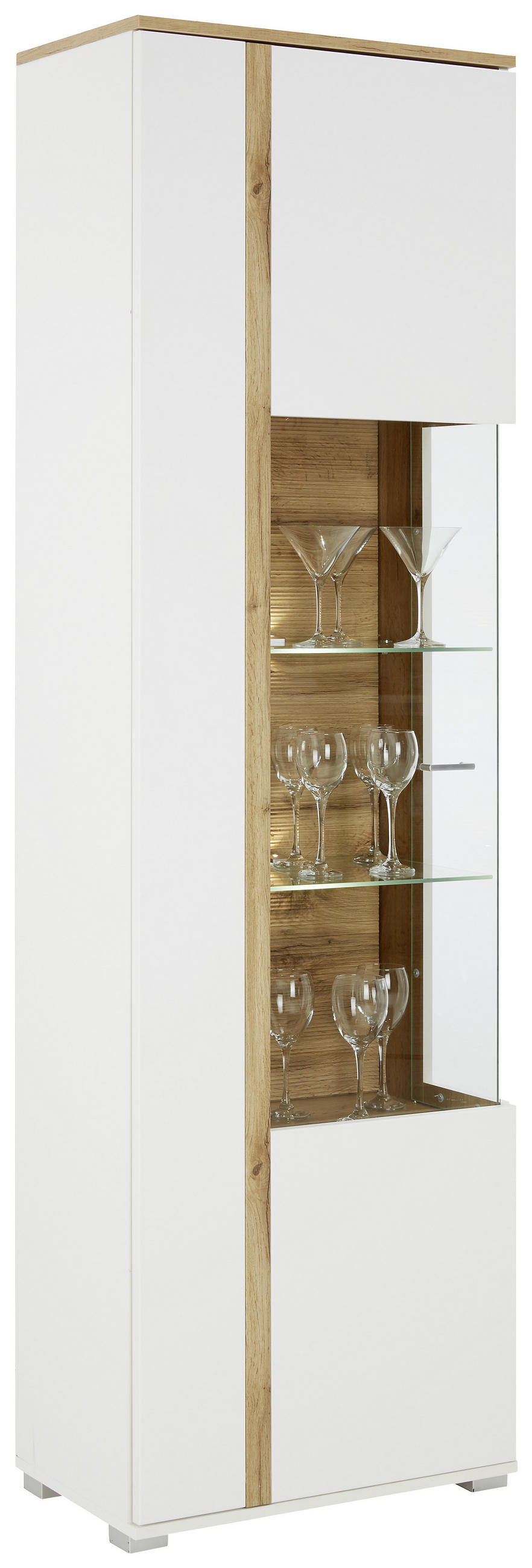 VITRINA bela, boja hrasta   - boja hroma/boja hrasta, Moderno, metal/pločasti materijal (60/201/37cm) - Hom`in
