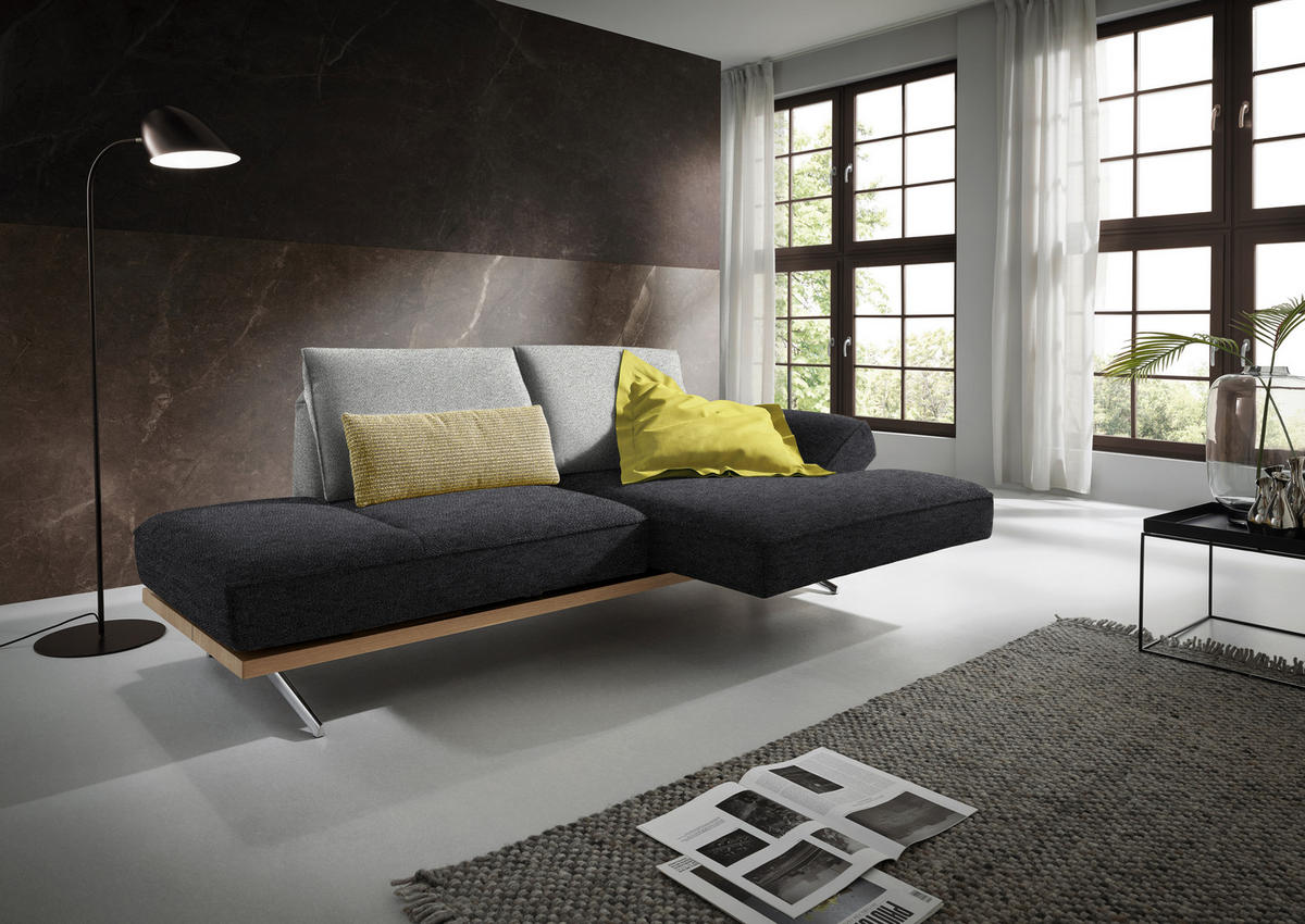 ECKSOFA in Flachgewebe Grau, Hellgrau  - Chromfarben/Hellgrau, Design, Holz/Textil (240/132cm) - Koinor