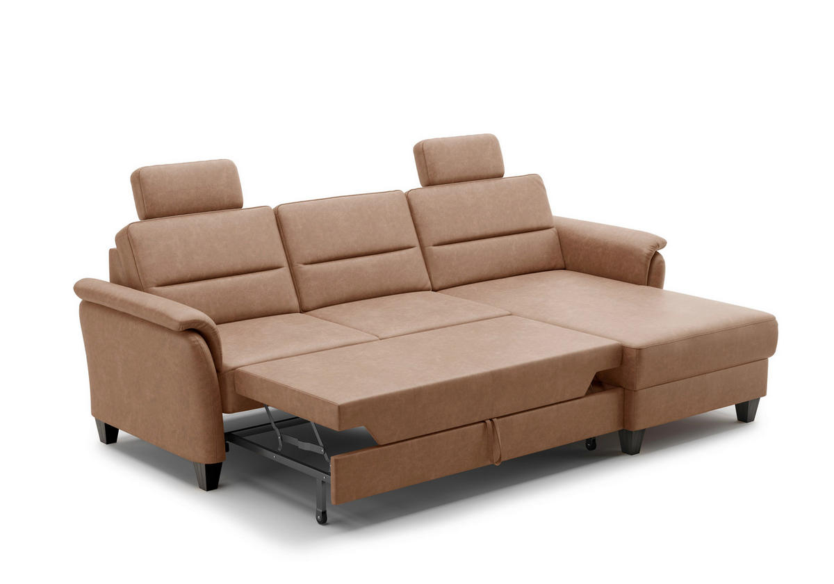 ECKSOFA in Mikrofaser Cognac  244/163 cm  - Wengefarben/Cognac, KONVENTIONELL, Holz/Textil (244/163cm) - Sit & More