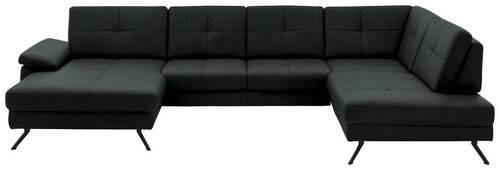 WOHNLANDSCHAFT in Lederlook, Mikrofaser Anthrazit  - Anthrazit/Schwarz, Design, Textil/Metall (345/220cm) - Beldomo System