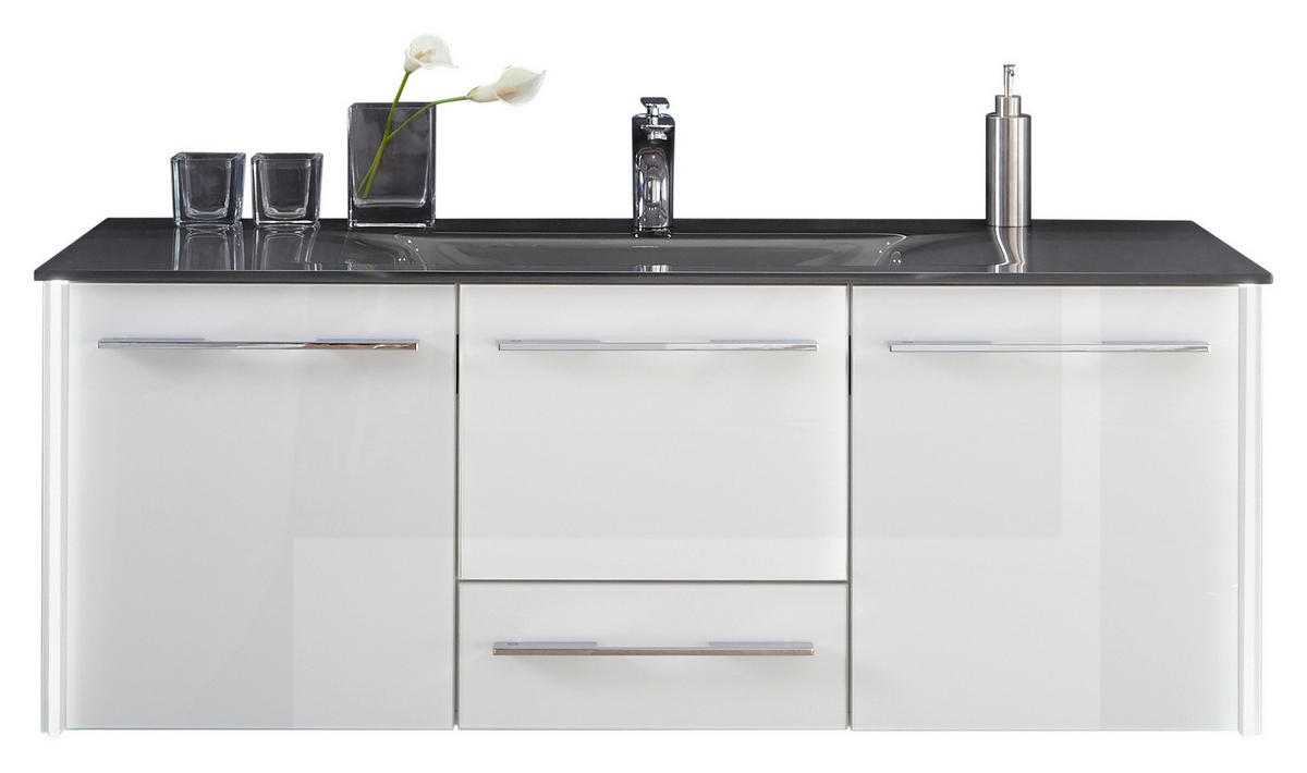 WASCHTISCHKOMBI 132 cm  - Chromfarben/Weiß Hochglanz, Design, Glas/Holzwerkstoff (132cm) - Leonardo Living