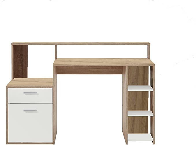 SCHREIBTISCH 139/54/92 cm  in Weiß, Eichefarben  - Eichefarben/Silberfarben, KONVENTIONELL, Kunststoff (139/54/92cm) - MID.YOU