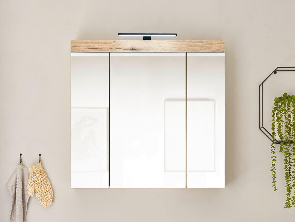 SPIEGELSCHRANK 80/77/17 cm  - Eichefarben, Basics, Glas/Holzwerkstoff (80/77/17cm) - MID.YOU
