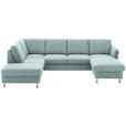 WOHNLANDSCHAFT in Flachgewebe Hellblau - Chromfarben/Hellblau, KONVENTIONELL, Textil/Metall (200/305/168cm) - Voleo