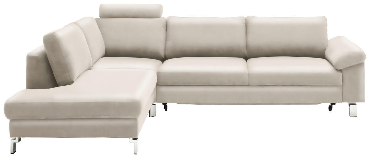 ECKSOFA  in Echtleder Beige  200/281 cm  - Chromfarben/Beige, Design, Leder/Metall (200/281cm) - Pure Home Lifestyle