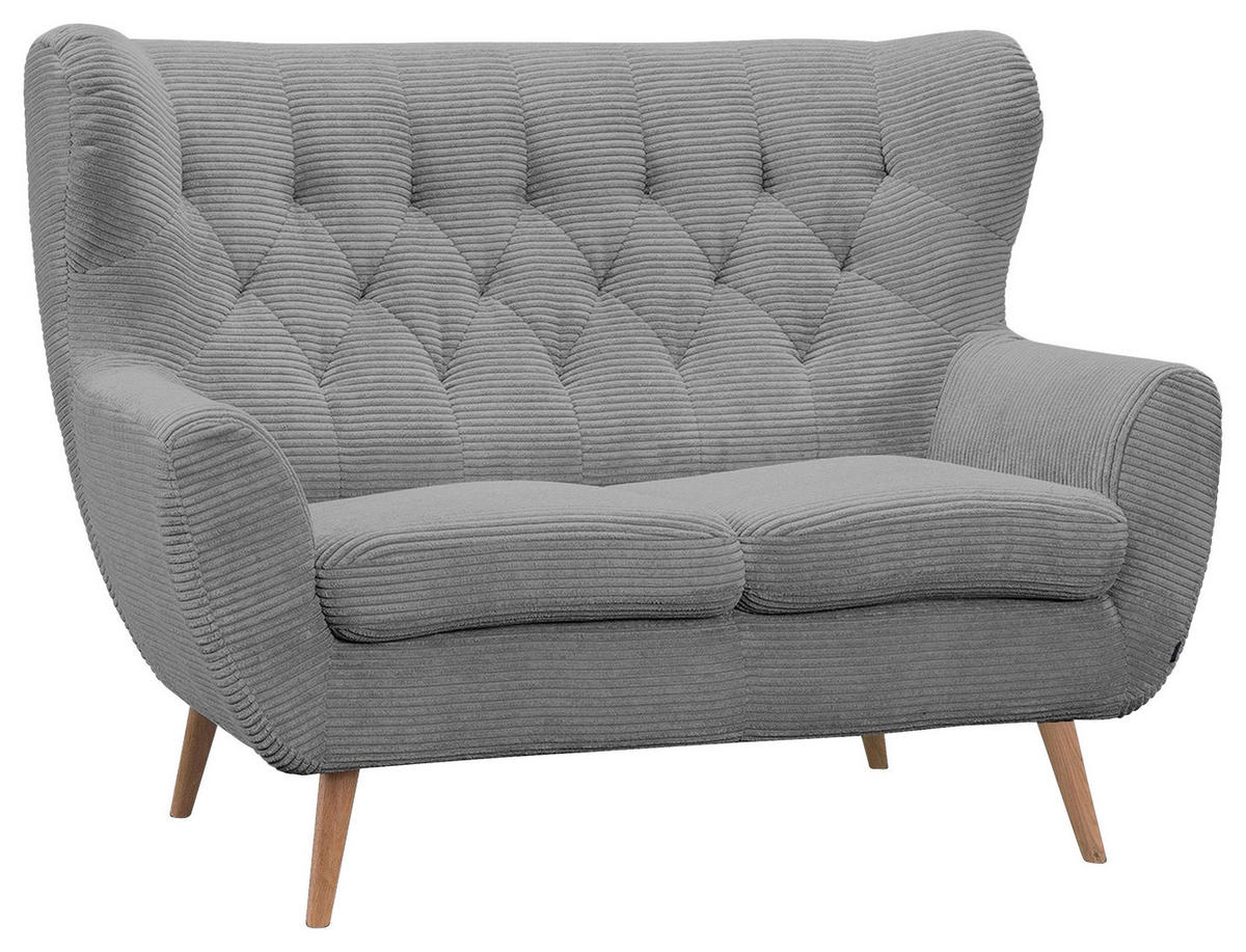 2-SITZER-SOFA Cord Hellgrau  - Eichefarben/Hellgrau, Design, Holz/Textil (137/101/95cm) - Stylife