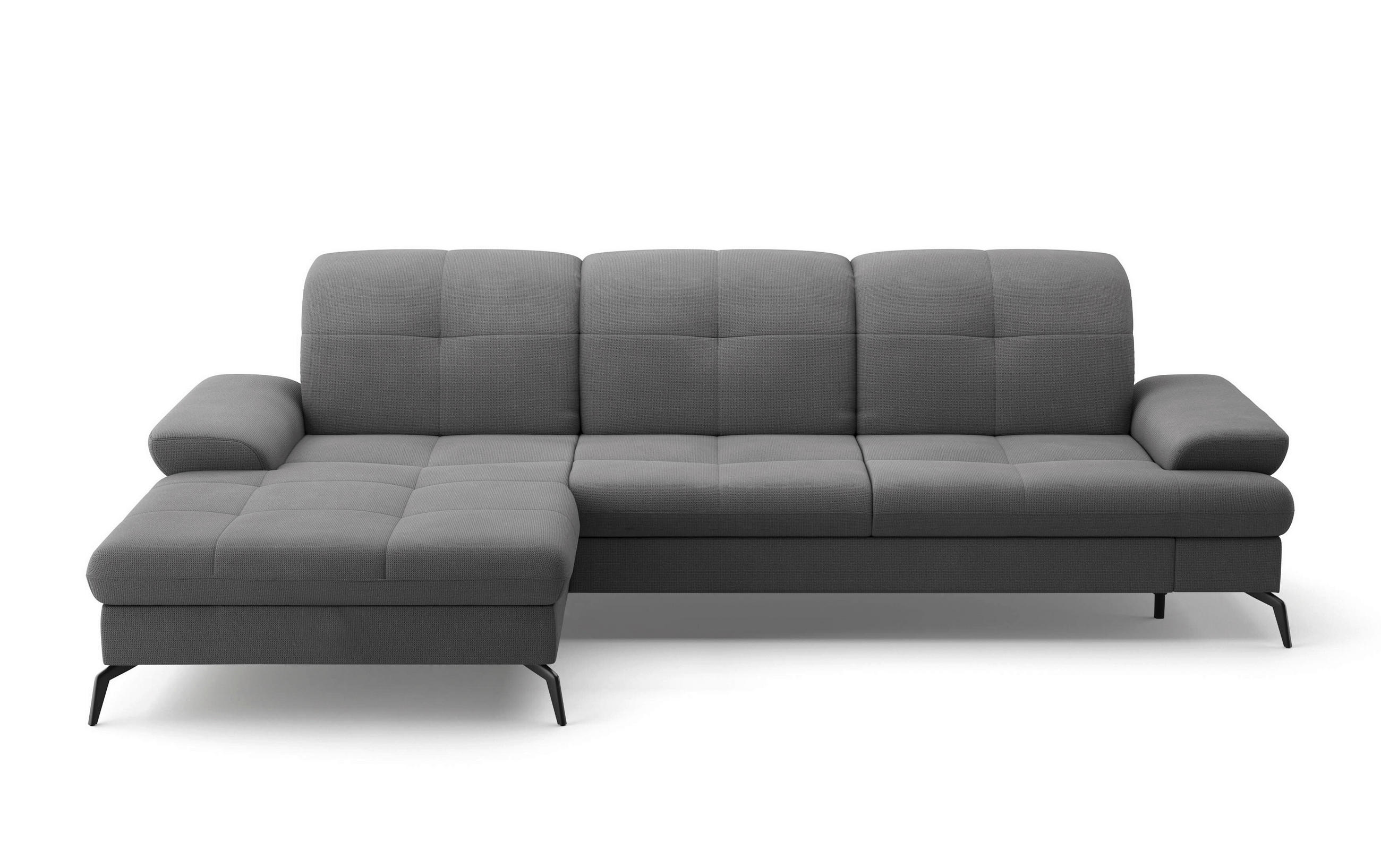 ECKSOFA Grau Flachgewebe  - Schwarz/Grau, KONVENTIONELL, Textil/Metall (185/279cm) - Sit & More