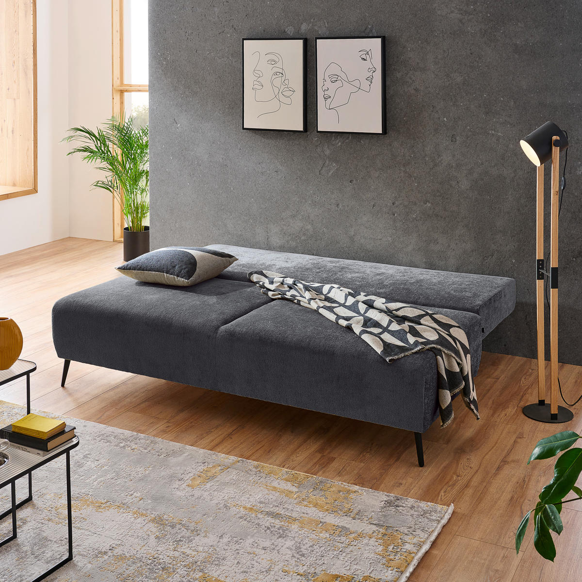 SCHLAFSOFA Webstoff Dunkelgrau  - Dunkelgrau/Schwarz, MODERN, Textil/Metall (200/90/100cm) - Ti'me