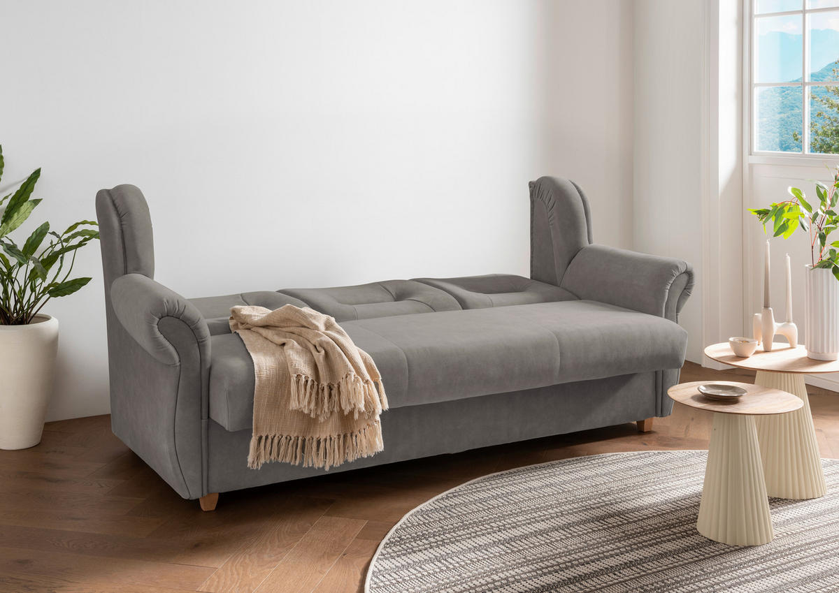3-SITZER-SOFA Mikrofaser Grau  - Wildeiche/Grau, Konventionell, Holz/Textil (220/98/90cm) - Livetastic