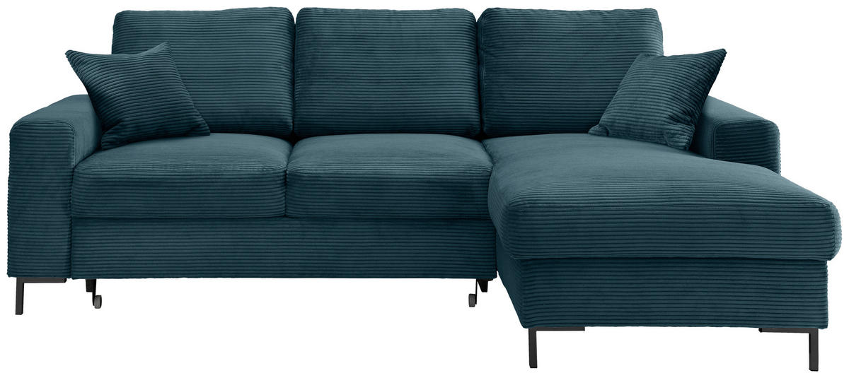ECKSCHLAFSOFA  mit Liegefunktion, Rücken echt Cord Petrol  - Petrol/Schwarz, KONVENTIONELL, Textil/Metall (237/143cm) - Livetastic