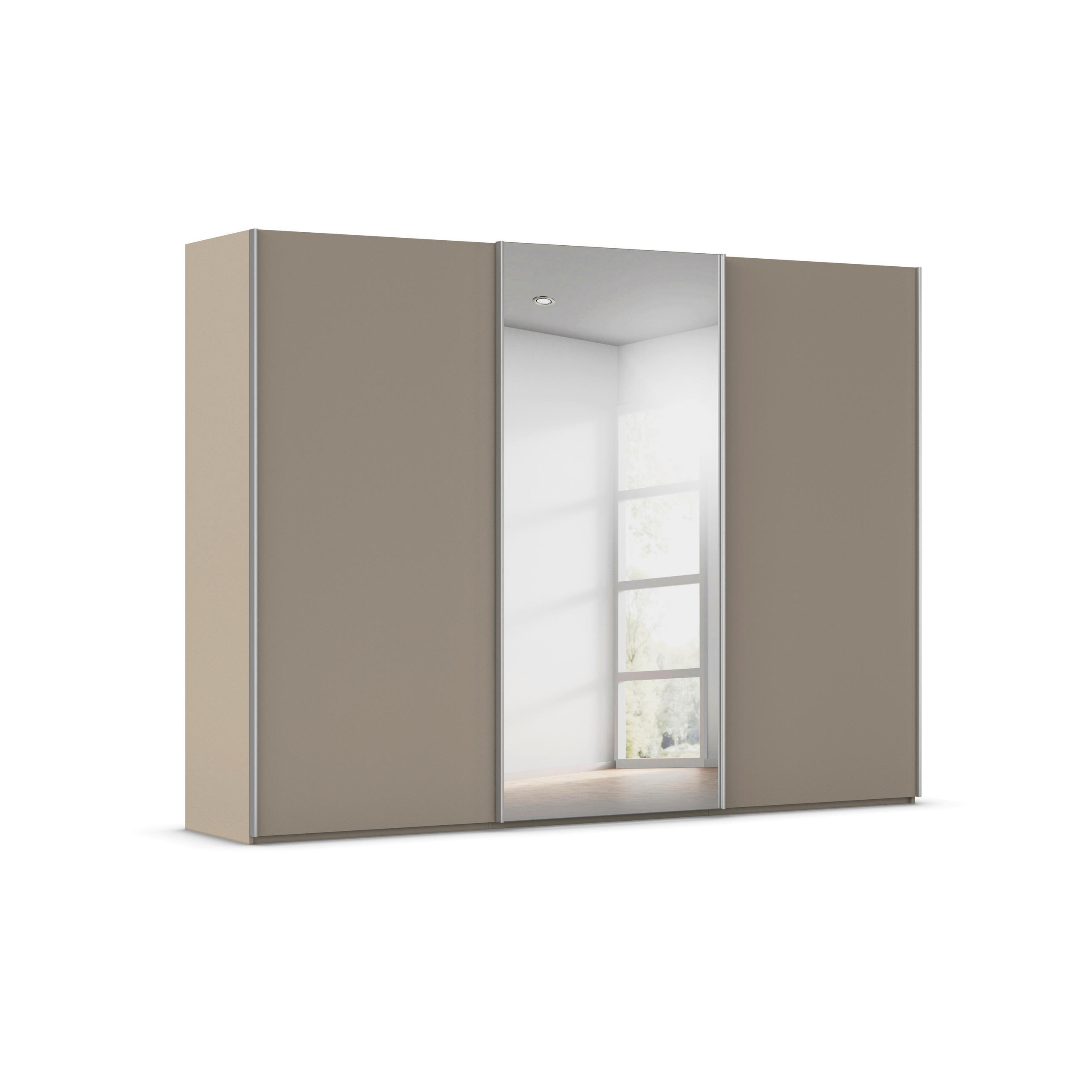 SCHWEBETÜRENSCHRANK 301/223/69 cm,  in Fango, Alufarben, 3 Tür(en)  - Fango/Alufarben, Basics, Glas/Holzwerkstoff (301/223/69cm) - Rauch Möbel