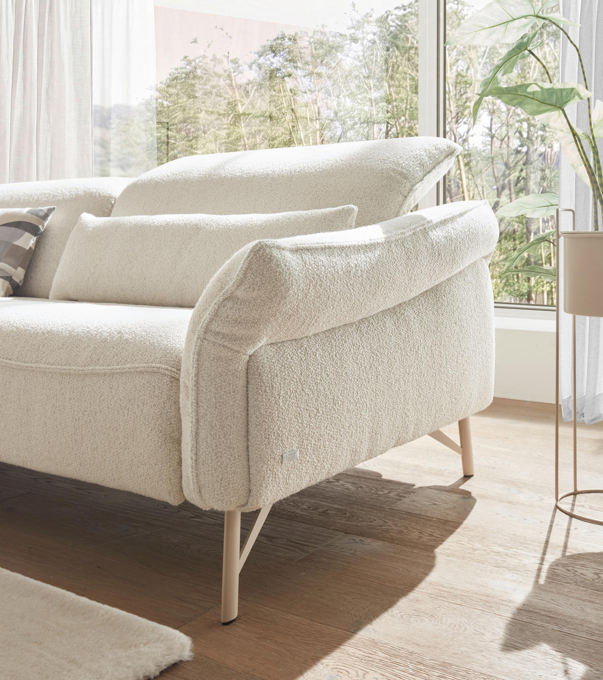 ECKSOFA Creme Chenille Rücken echt  - Beige/Creme, Design, Textil/Metall (165/329cm) - Johann Jakob