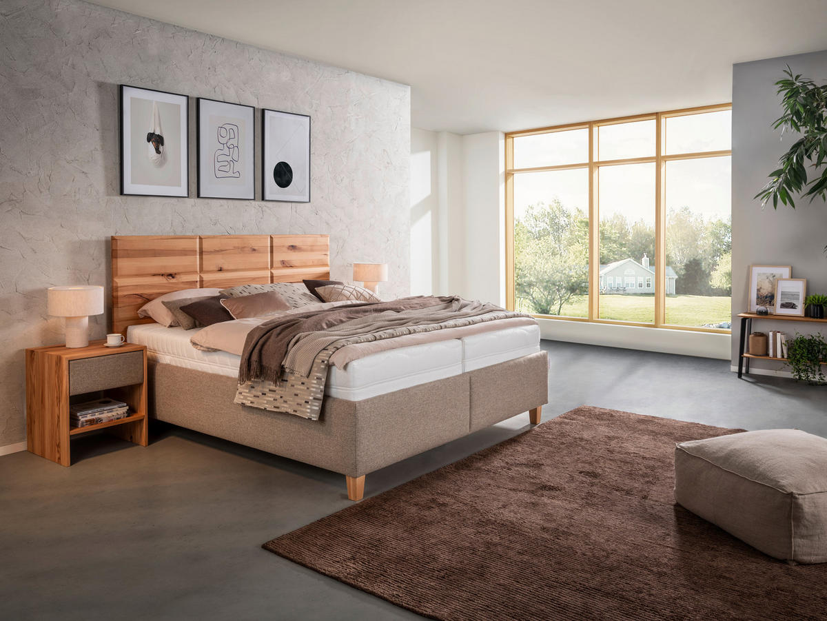 POLSTERBETT 180/200 cm  in Buchefarben, Hellbraun  - Hellbraun/Weiss, Design, Holz/Textil (180/200cm) - Valnatura