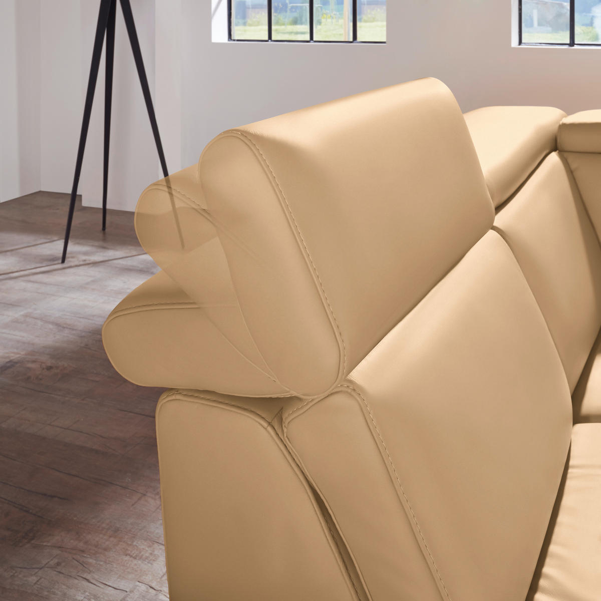 ECKSOFA in Echtleder Honig  - Alufarben/Honig, Design, Leder/Metall (239/271cm) - Cantus