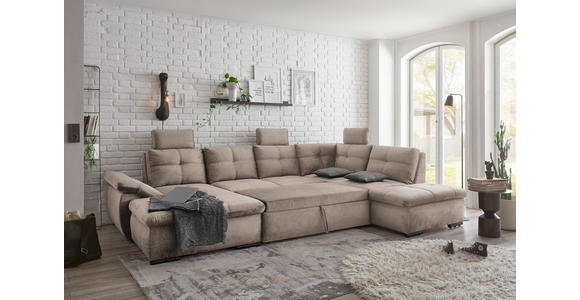 WOHNLANDSCHAFT in Mikrovelours Creme - Creme/Schwarz, KONVENTIONELL, Kunststoff/Textil (127/334/217cm) - Carryhome
