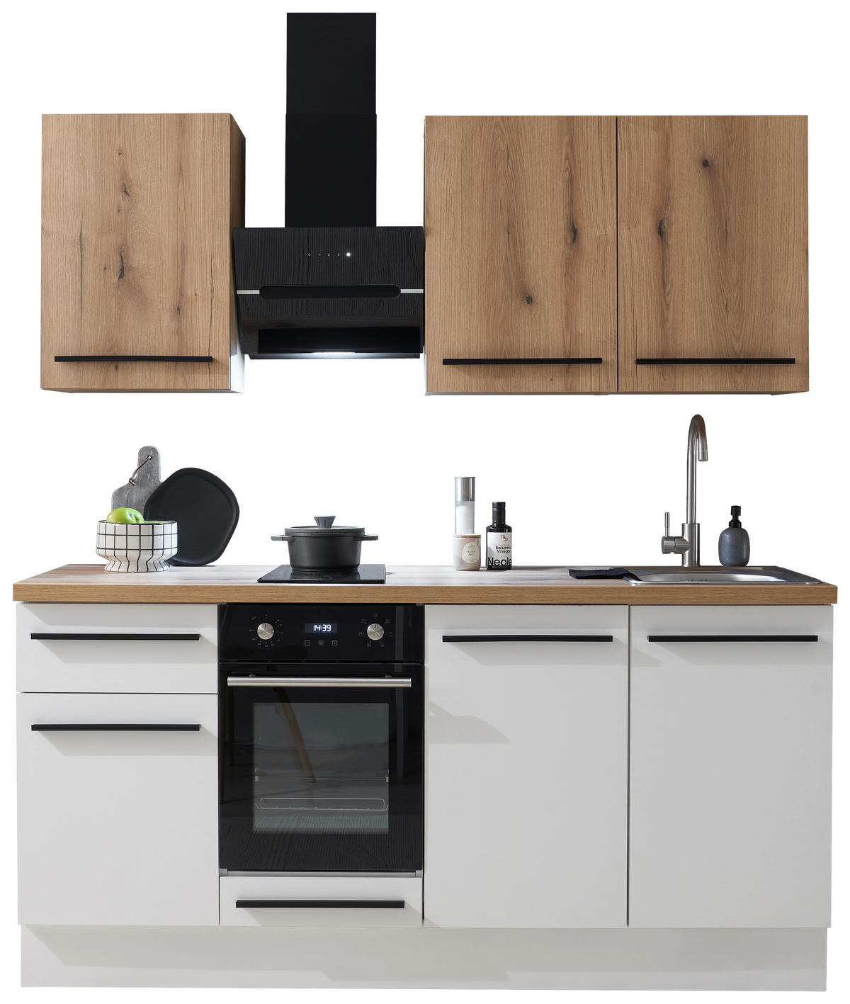KÜCHENLEERBLOCK 180 cm   in Weiß, Eichefarben  - Eichefarben/Schwarz, KONVENTIONELL, Holzwerkstoff/Kunststoff (180cm) - MID.YOU