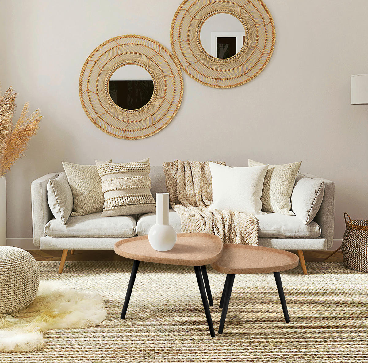 BEISTELLTISCHSET in Holz, Holzwerkstoff 50-45/40-35/44-38 cm  - Schwarz/Naturfarben, Design, Holz/Holzwerkstoff (50-45/40-35/44-38cm) - Livetastic