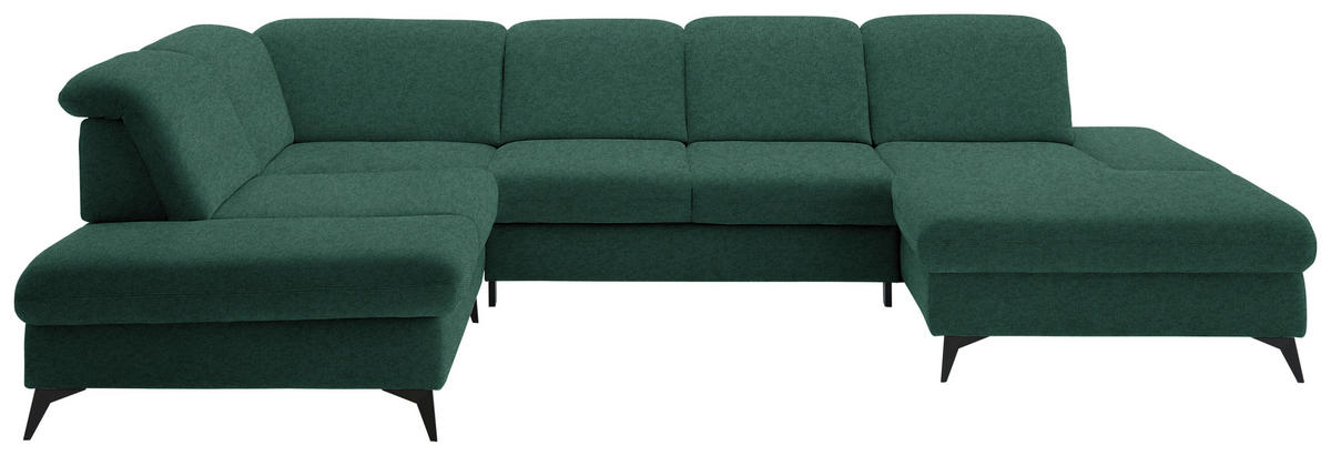 WOHNLANDSCHAFT  in Chenille Waldgrün  - Waldgrün/Schwarz, Design, Textil/Metall (255/364/198cm) - Beldomo Style