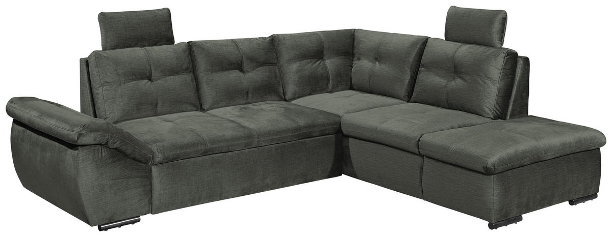 ECKSOFA in Mikrovelours Dunkelgrün  - Dunkelgrün/Schwarz, Konventionell, Kunststoff/Textil (265/217cm) - Carryhome