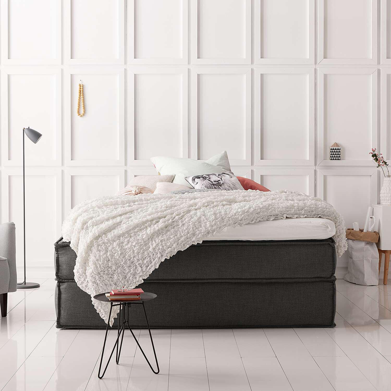 Thumbnail - home24 Boxspringbett, Anthrazit, Textil, H2 + H3, 7-Zonen, Höhe ca. 24 cm, 180x200 cm, Topper durchgehend, Partnermatrat...