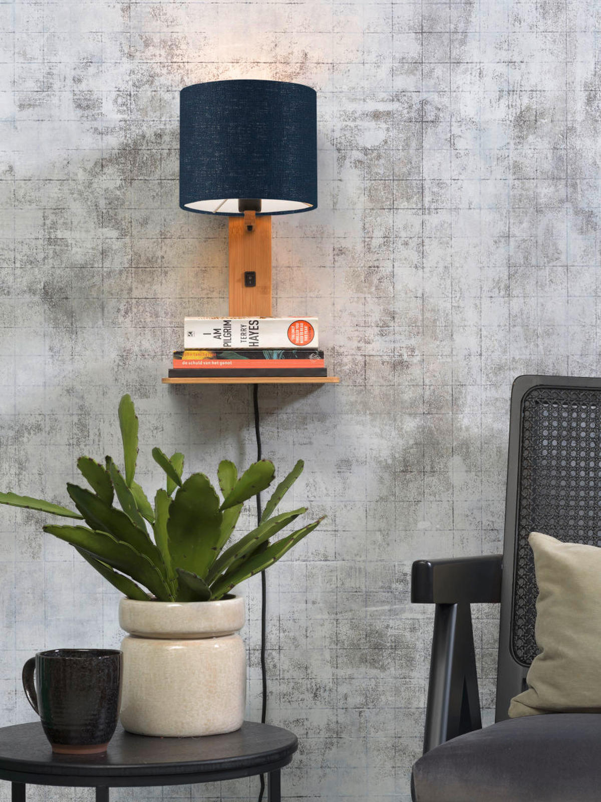 WANDLEUCHTE GOOD&MOJO  19/24/36 cm  - Blau/Naturfarben, Trend, Holz/Textil (19/24/36cm) - Good & Mojo